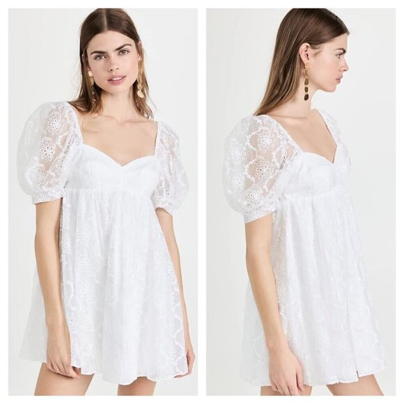 NEW Amanda Uprichard Candia Babydoll Mini Dress Sugar Embroidery White Size XS - Picture 1 of 9